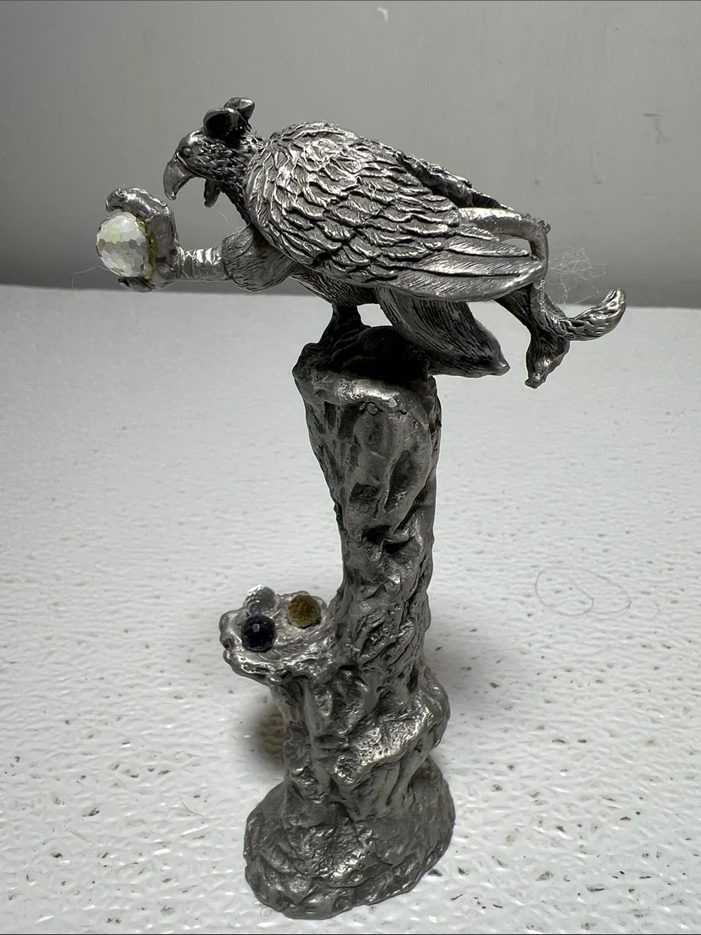 Handcrafted Pewter Grifftin Sculpture with 4 Iridescent Crystal Accent Rare